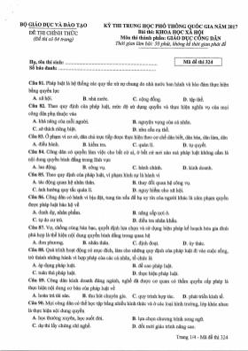 Đề thi THPT Quốc gia môn Giáo dục công dân năm 2017 - Mã đề 301 (Đề chính thức)